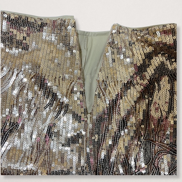 NWT Lulus Radiant  Rose Gold Sequin Fringe Midi Skirt - Size Small - High-Rise - Picture 6 of 6